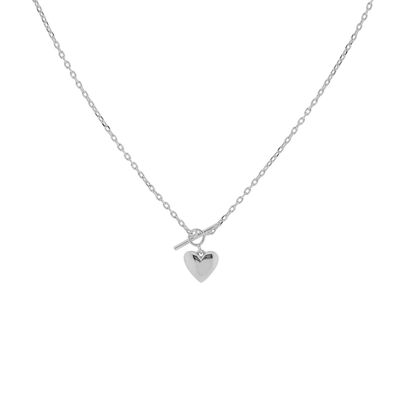 PLATED HEART NECKLACE WITH FRONT CLOSURE RHODIUM FINISHING D0484PLCOL1