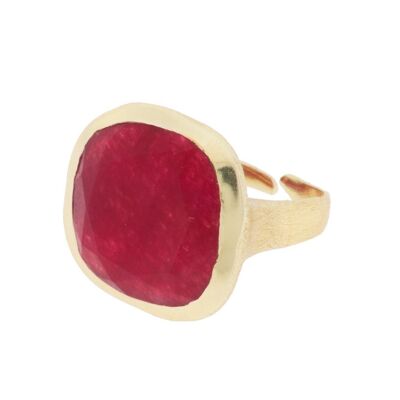 STONE UNIVERSAL GOLD PLATED RING AND RED JADE P0001GRA1