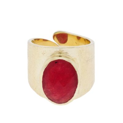 UNIVERSAL RING STONE GOLD PLATED AND RED JADE P0002GRA1