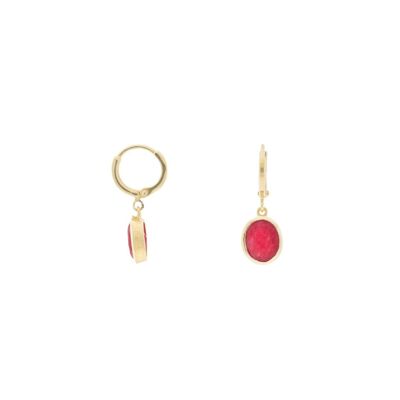 BOUCLE D'OREILLE PENDENTIF PIERRE PLAQUE OR ET JADE ROUGE P0002GRPE1