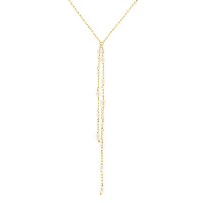 COLLIER PIERRE DORÉ 45CM PLAQUÉ OR AVEC CASCADE DE PERLES DE RIVIÈRE P0003DCOL3