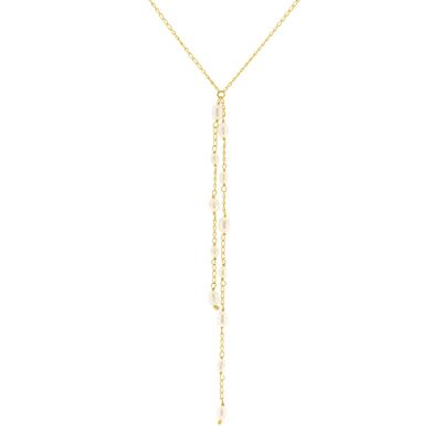 STONE GOLDEN NECKLACE 45CM GOLD PLATED WITH CASCADE OF RIVER PEARLS P0003DCOL3