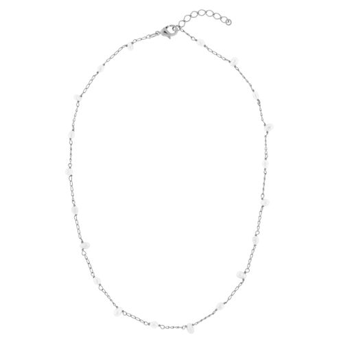 PIEDRA COLLAR PLATEADO 45 CM CHAPADO RODIO CON PERLAS DE RIO P0003PLCOL2