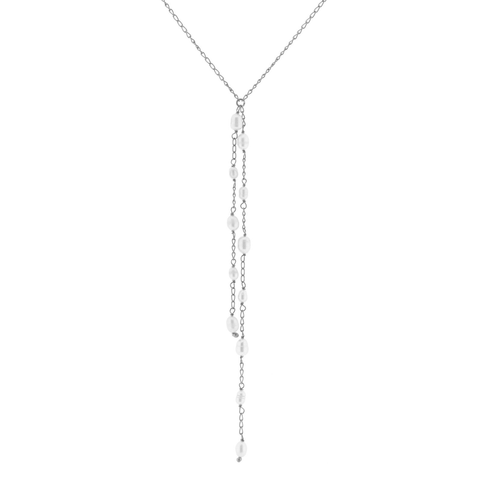 PIEDRA COLLAR PLATEADO 45CM CHAPADO RODIO CON CASCADA DE PERLAS DE P0003PLCOL3