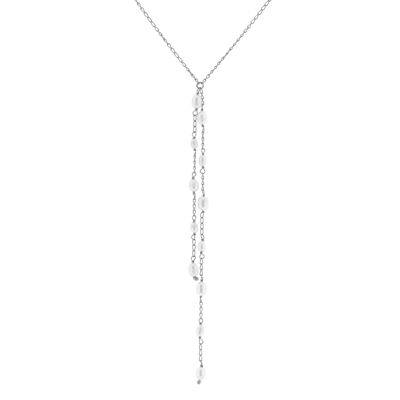 STONE SILVER NECKLACE 45CM RHODIUM PLATED WITH CASCADE OF PEARLS P0003PLCOL3