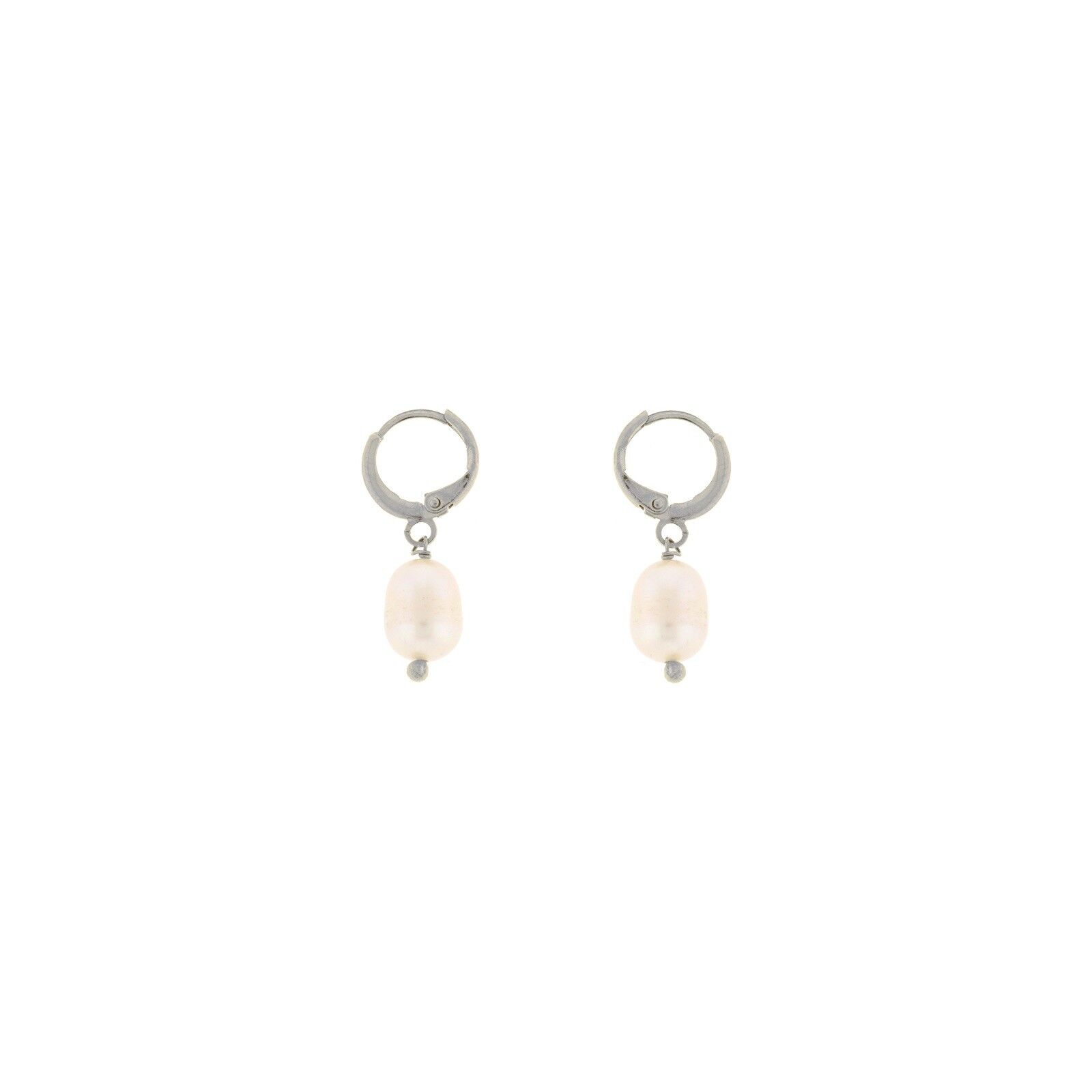 STONE SILVER EARRING RHODIUM PLATED HOOP WITH RIO PEARL P0003PLPE1
