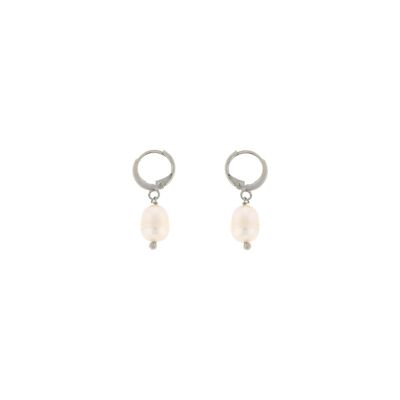 STONE SILVER EARRING RHODIUM PLATED HOOP WITH RIO PEARL P0003PLPE1