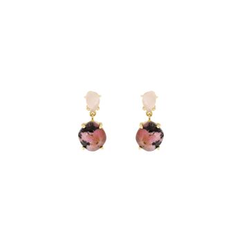 BOUCLES D'OREILLES PLAQUÉES OR RHODONITE ET QUARTZ ROSE PIERRE P0007RPE1