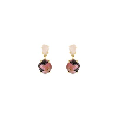 ROSE QUARTZ AND RHODONITE GOLD PLATED EARRING STONE P0007RPE1