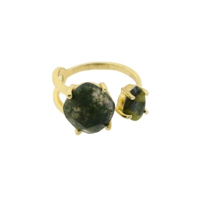 UNIVERSAL SIZE PLATED RING STONE GREEN MOSS AGATE AND LIZARDITE P0007VA1