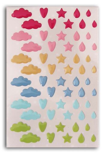 60 mini stickers epoxy nuages cœurs étoiles gouttes 2