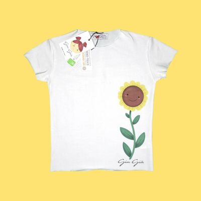 B 24 Weißes T-Shirt mit Sonnenblumen-Print