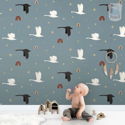 Wallpaper Flying Swans