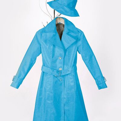 Elegante trench impermeabile blu in porcellana. Slow Fashion made in/by Spain
