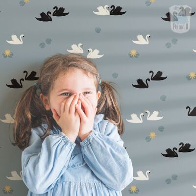 Wallpaper with swans for baby or nursery