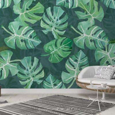 Fotobehang Monstera botanisch waterverf behang_400 x 270 cm