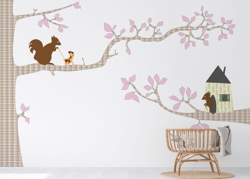 Meisjesbehang Het eekhuis (roze)_400 x 270 cm