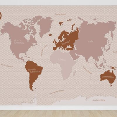Carta da parati mappa del mondo rosa e ruggine con vari sfondi_400 x 270 cm