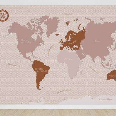 World map wallpaper pink and rust color with various backgrounds_400 x 270 cm