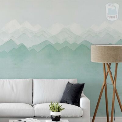Wall mural watercolor mountains green_400 x 270 cm