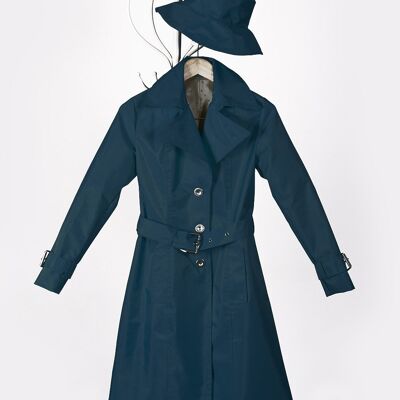 Trench-coat imperméable bleu élégant hôtesse de l'air. Slow Fashion fabriqué en / par Espagne