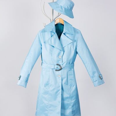 Elegante trench impermeabile blu acquamarina. Slow Fashion made in/by Spain