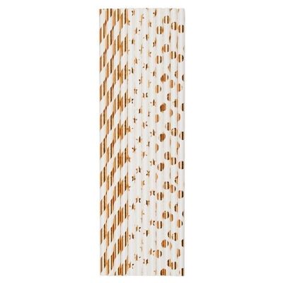 White and GOLD Paper Straw x24