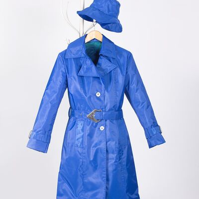 Trench-coat imperméable bleu Bilbao élégant. Slow Fashion fabriqué en / par Espagne