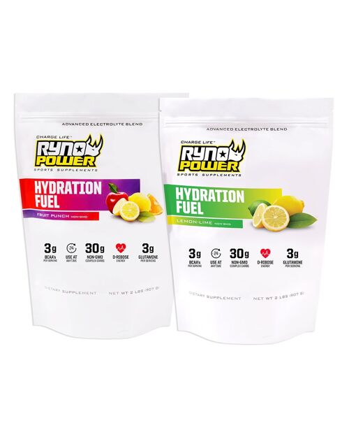 2-PACK HYDRATION FUEL Fruit Punch (2 LBS) + Lemon Lime (2 LBS) Electrolyte Drink Mix