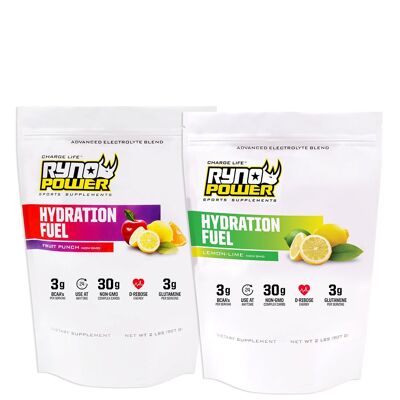 2-PACK HYDRATION FUEL Fruit Punch (2 LBS) + Lemon Lime (2 LBS) Mezcla de bebida electrolítica