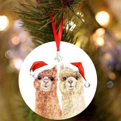 Alpaca pair, ceramic hanging Christmas decoration, tree ornament by Jane Bannon