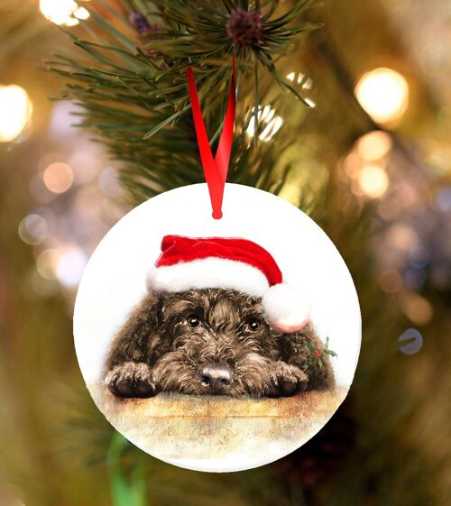 Arnie, Brown Cockapoo, ceramic hanging Christmas decoration, tree ornament by Jane Bannon