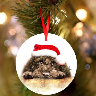 Arnie, Brown Cockapoo, ceramic hanging Christmas decoration, tree ornament by Jane Bannon