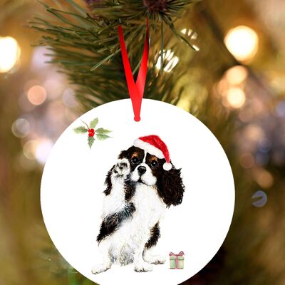 Babs, Cavalier king charles spaniel, ceramic hanging Christmas decoration, tree ornament by Jane Bannon
