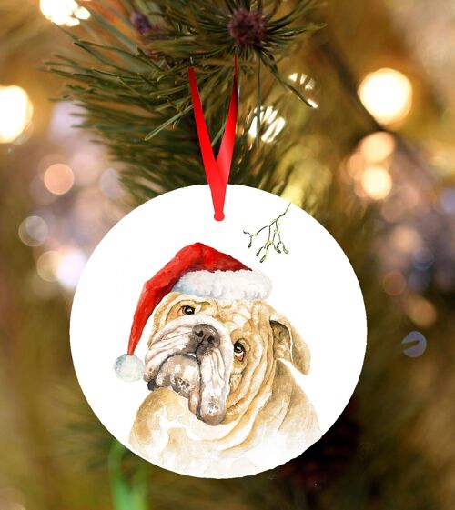 Barry, Bulldog, ceramic hanging Christmas decoration, tree ornament by Jane Bannon