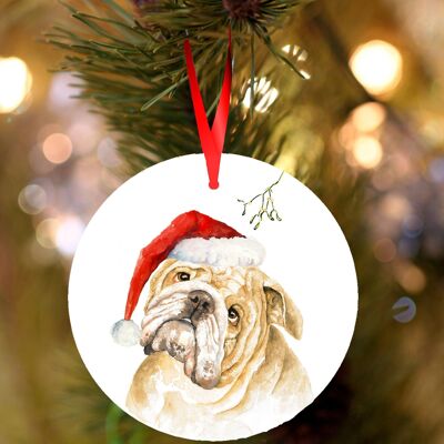 Barry, Bulldog, ceramic hanging Christmas decoration, tree ornament by Jane Bannon