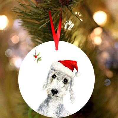 Benny, Bedlington terrier, decoración navideña colgante de cerámica, adorno de árbol de Jane Bannon - Mod 1