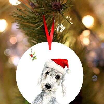 Benny, Bedlington terrier, décoration de Noël à suspendre en céramique, ornement d'arbre par Jane Bannon - Mod 1