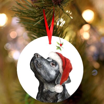 Bobby, black labrador, ceramic hanging Christmas decoration, tree ornament by Jane Bannon