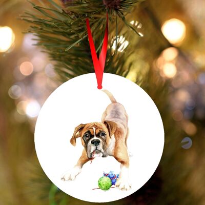 Bodie, Boxer dog, ceramic hanging Christmas decoration, tree ornament by Jane Bannon