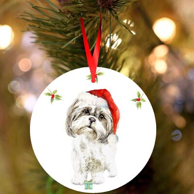 Bubbles, Shih tzu, ceramic hanging Christmas decoration, tree ornament by Jane Bannon