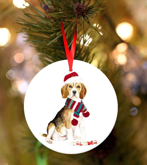 Cara, Beagle, ceramic hanging Christmas decoration, tree ornament by Jane Bannon