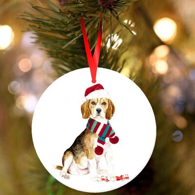 Cara, Beagle, ceramic hanging Christmas decoration, tree ornament by Jane Bannon