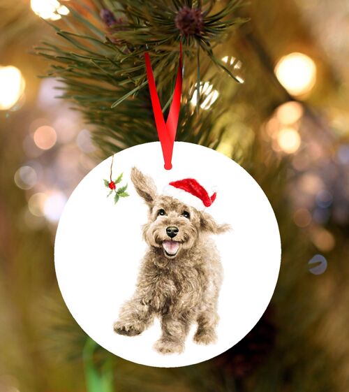 Charle, Cockapoo, poodle mix, ceramic hanging Christmas decoration, tree ornament by Jane Bannon