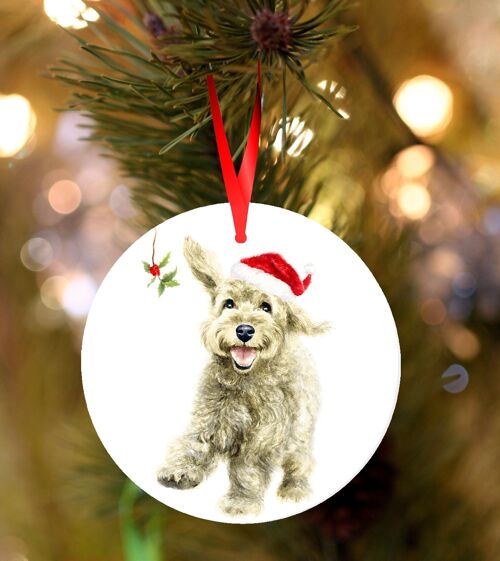 Chaz, Cockapoo, poodle mix, ceramic hanging Christmas decoration, tree ornament by Jane Bannon
