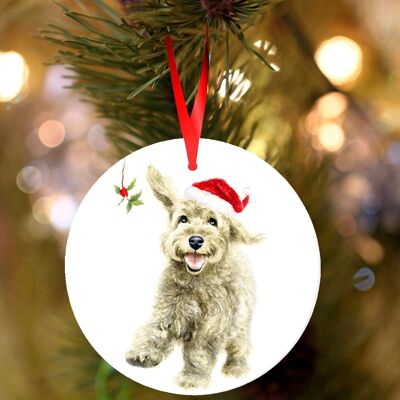 Chaz, Cockapoo, poodle mix, ceramic hanging Christmas decoration, tree ornament by Jane Bannon