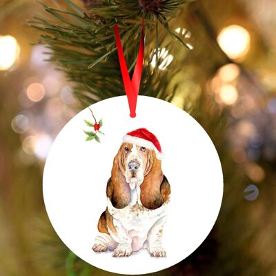 Colin, Basset hound, ceramic hanging Christmas decoration, tree ornament by Jane Bannon