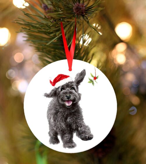 Clive, Cavapoo, Cockapoo, poodle mix, ceramic hanging Christmas decoration, tree ornament by Jane Bannon