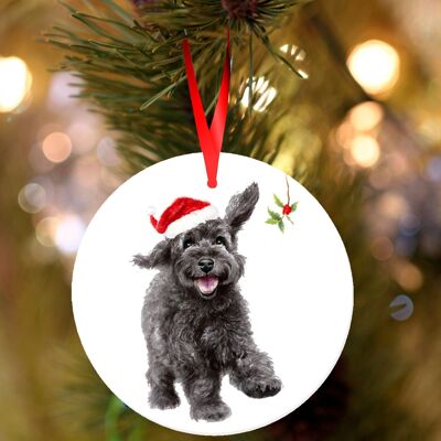 Clive, Cavapoo, Cockapoo, poodle mix, ceramic hanging Christmas decoration, tree ornament by Jane Bannon
