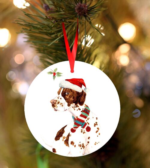 Cyril, English pointer, ceramic hanging Christmas decoration, tree ornament by Jane Bannon
